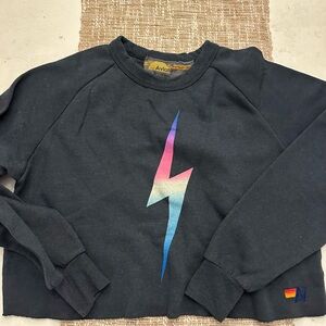 Aviator Nation Black Sweatshirt with Vibrant Lightning Bolt women’s Med